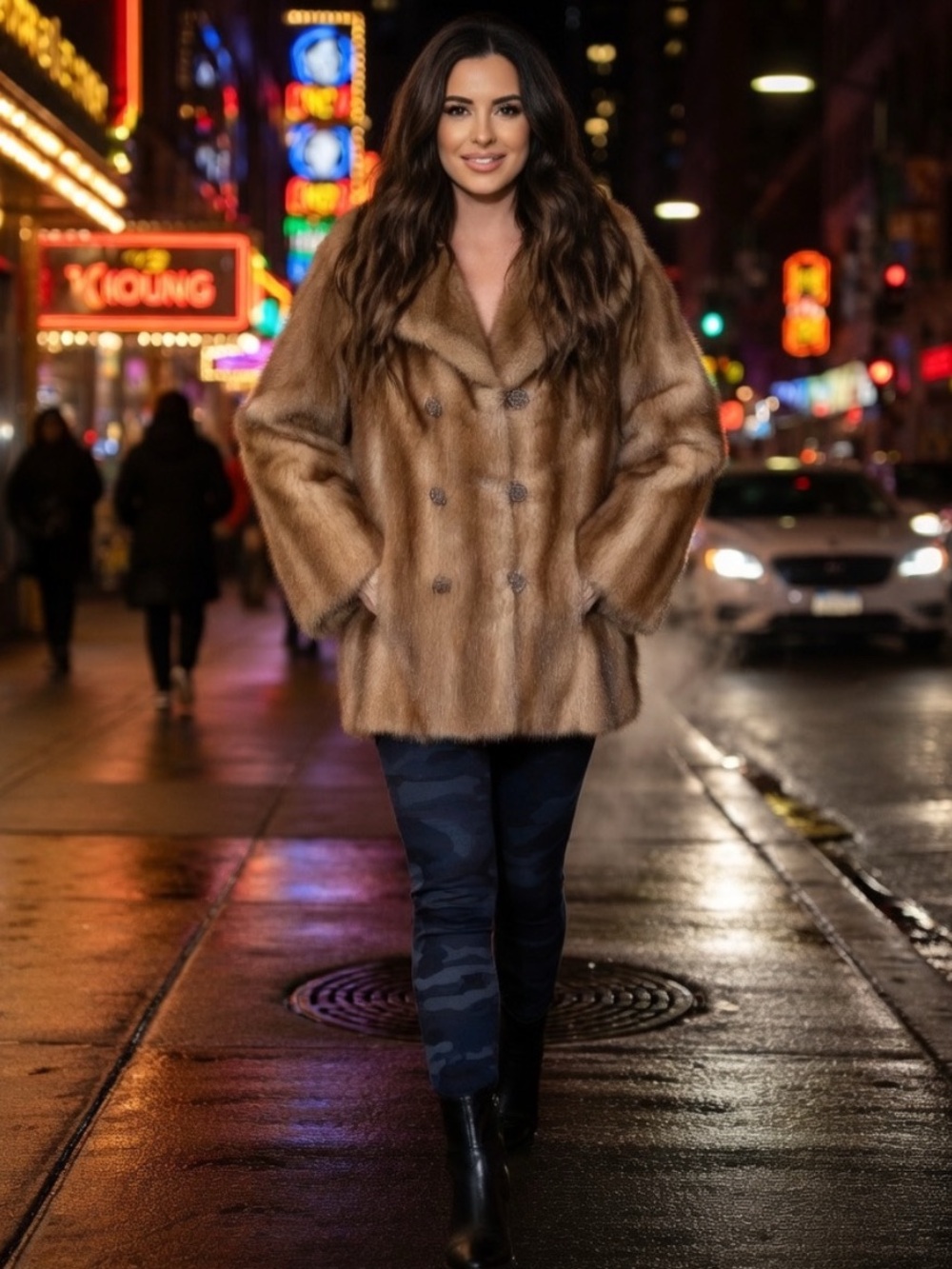 MINK CHIC TAN Genuine Teddy Jacket With Buttons Pockets Soft Fur Gorgeous medium